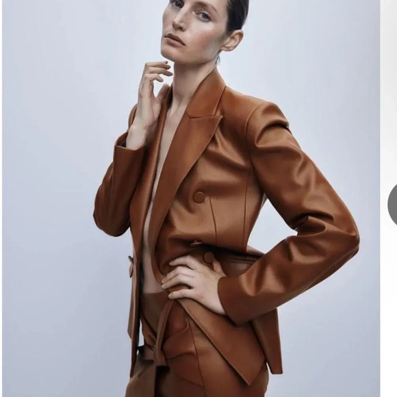 Zara Brown Double-breasted Faux Blazer Brandy Jacket Blazer, NWT - Picture 5 of 15